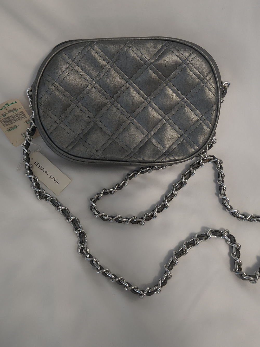 Vintage Stone & Thomas Quilted Metallic Crossbody Bag in Silver